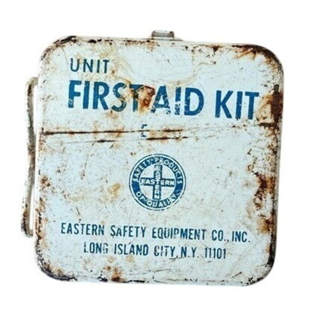Vintage 60s First Aid Kit Metal Eastern Safety Equipment NY Org Contents Inside